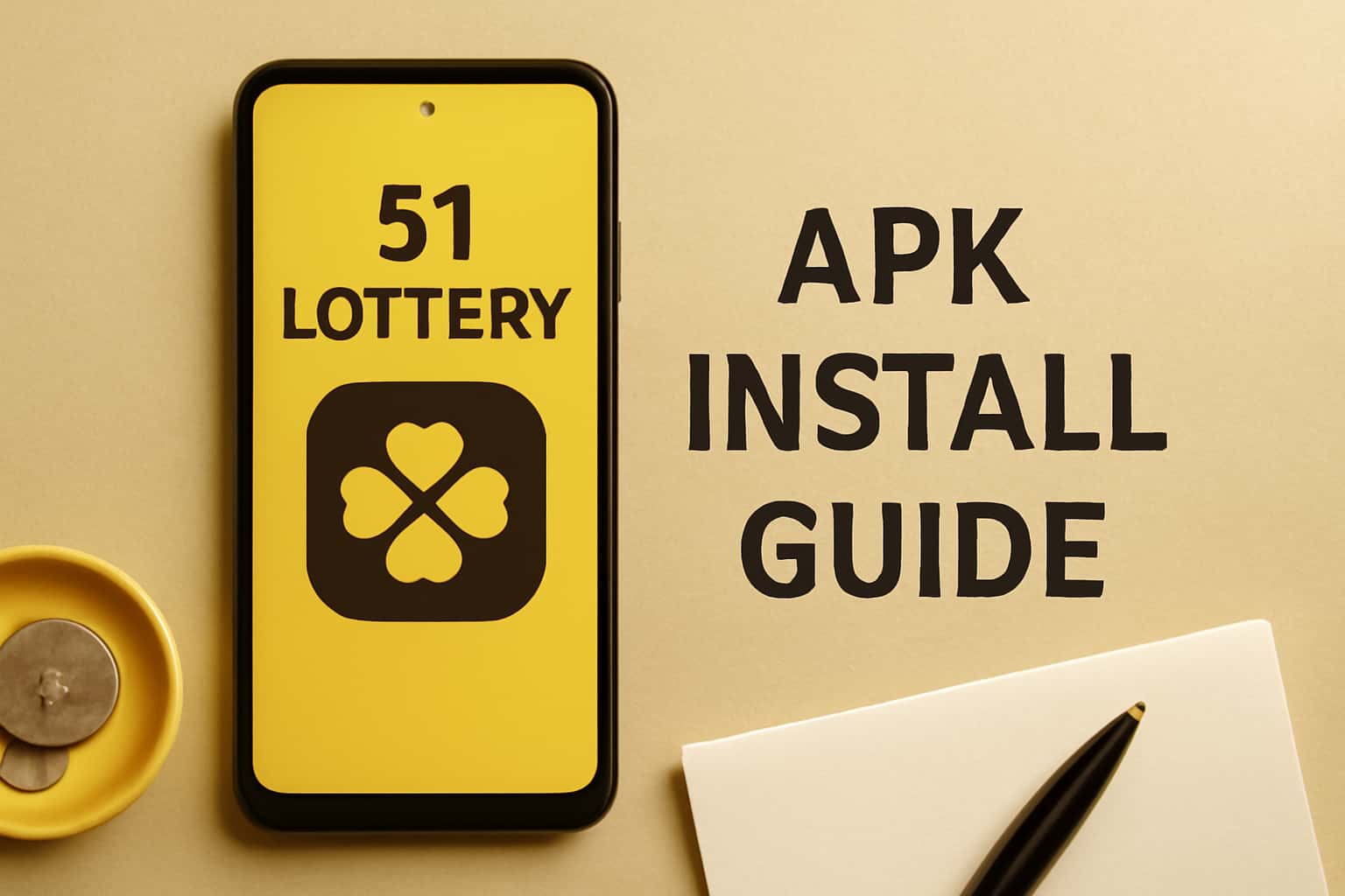 An informational graphic illustrating the 51 Lottery APK Install Guide.